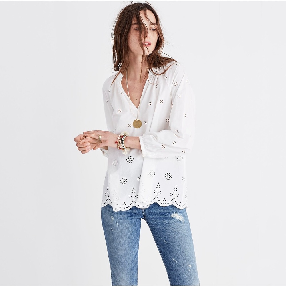 MADEWELL White Eyelet Popover Top - G1542 - Sz XS